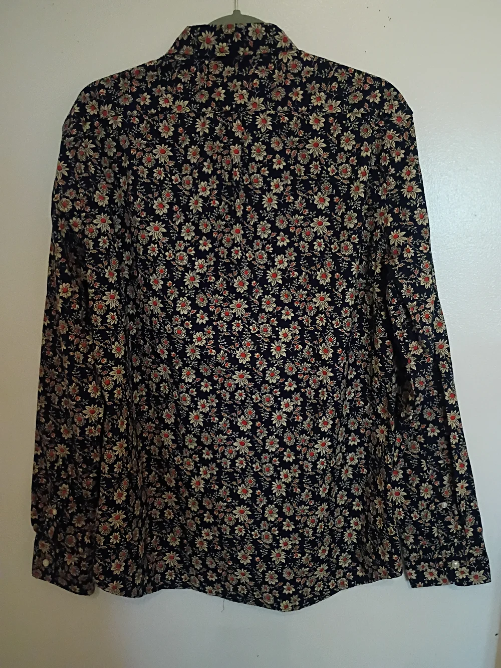 J. Crew‎ Men's Navy Floral Button-Up with Orange & Cream Blooms Sz L